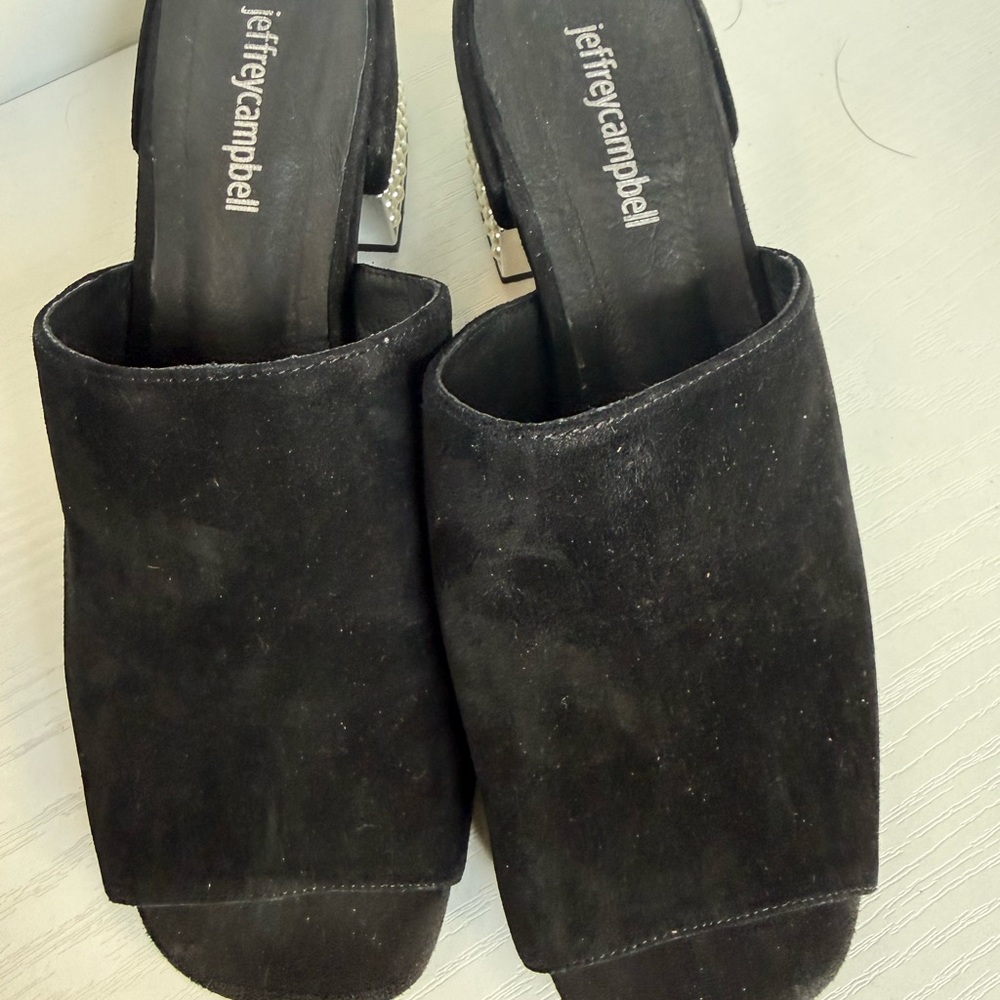 Jeffrey Campbell Black Suede Open-Toe Mule Slides